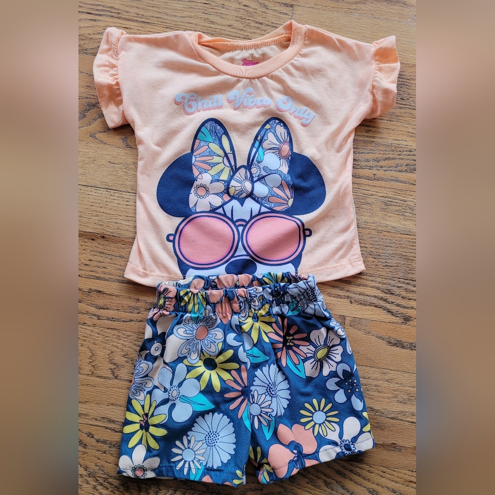 Disney Junior Peach Floral Minnie Mouse Outfit, 2T